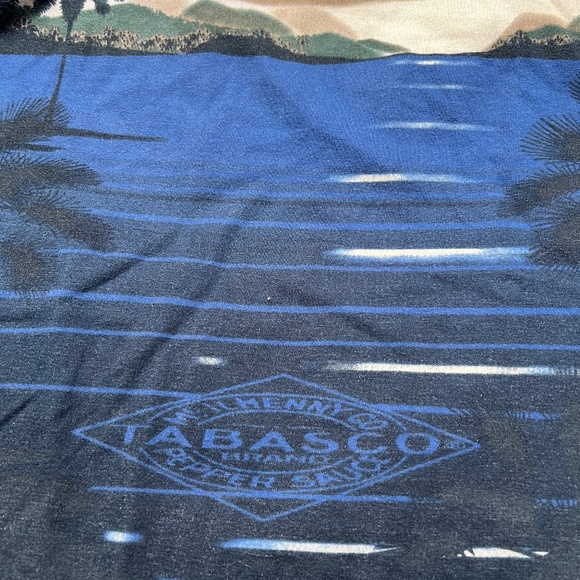 Vintage Tabasco Polo Shirt Hot Sauce All Over Print Ocean Sunset XL Blue Green - Picture 4 of 7